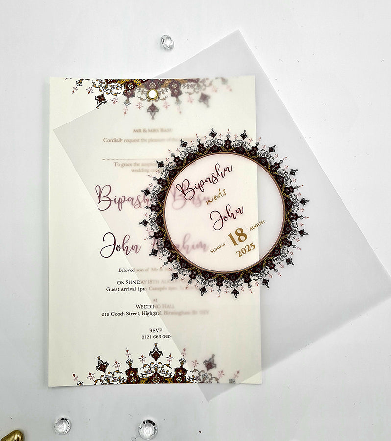 Circular Arabesque Mandala Design Translucent Vellum Invitation ABC 1161