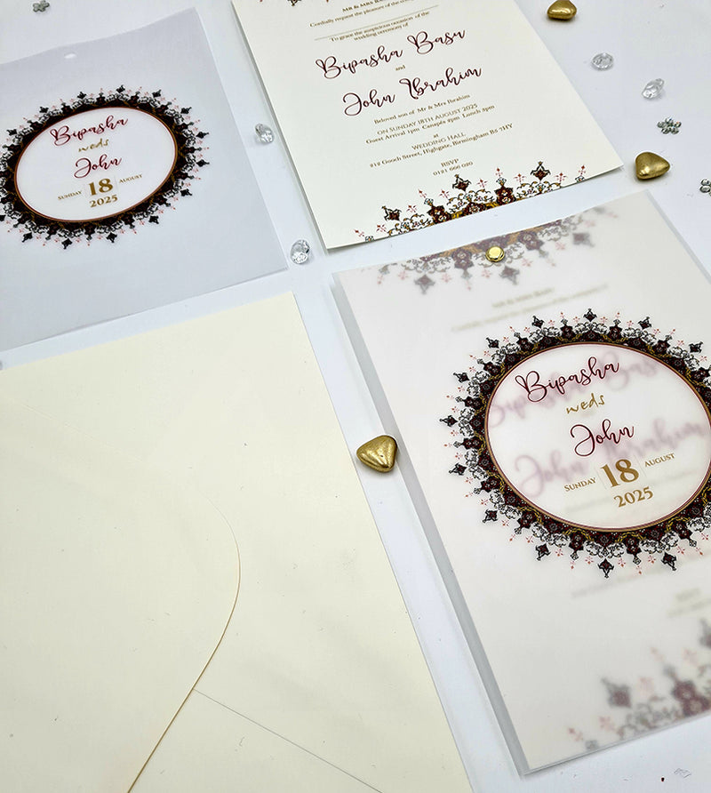 Circular Arabesque Mandala Design Translucent Vellum Invitation ABC 1161