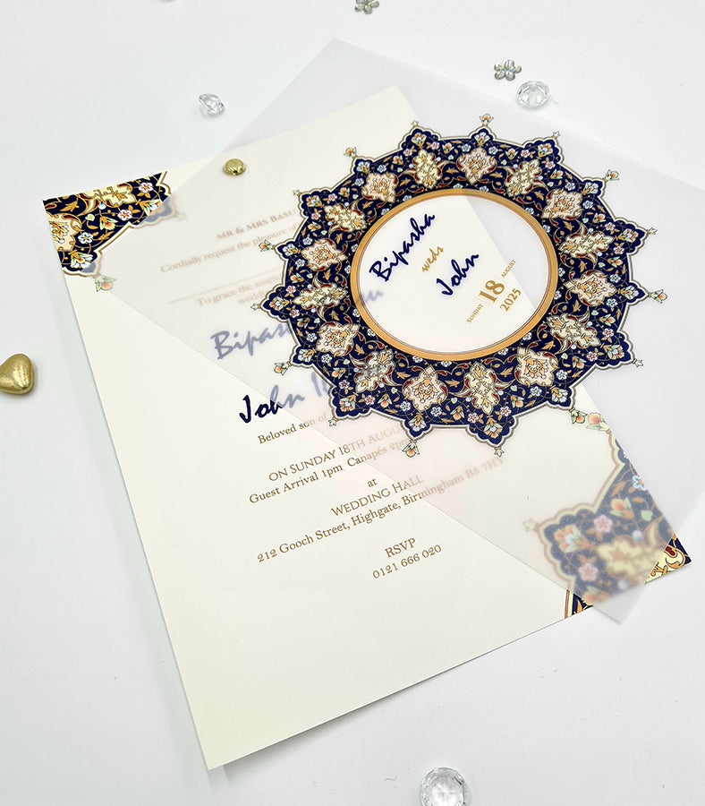 Moroccan Design Translucent Floral Vellum Invitation ABC 1162