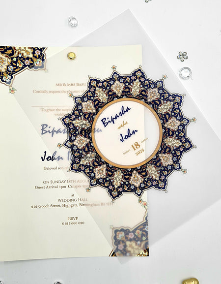Moroccan Design Translucent Floral Vellum Invitation ABC 1162