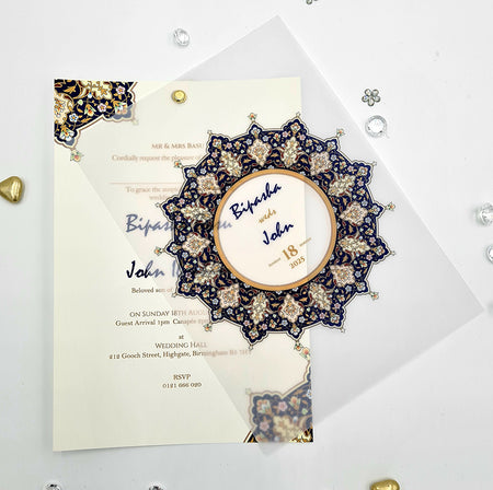 Moroccan Design Translucent Floral Vellum Invitation ABC 1162