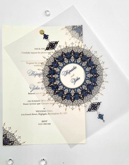 Blue Mandala Design A5 Layered Translucent Vellum Invitation ABC 1163
