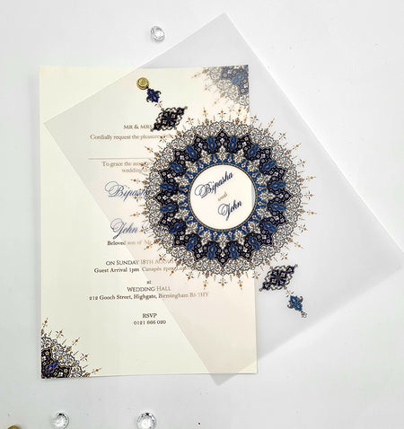 Blue Mandala Design A5 Layered Translucent Vellum Invitation ABC 1163