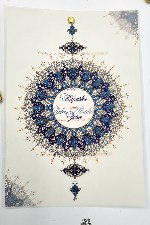 Load image into Gallery viewer, Blue Mandala Design A5 Layered Translucent Vellum Invitation ABC 1163
