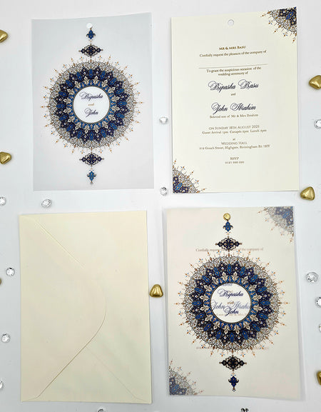 Blue Mandala Design A5 Layered Translucent Vellum Invitation ABC 1163