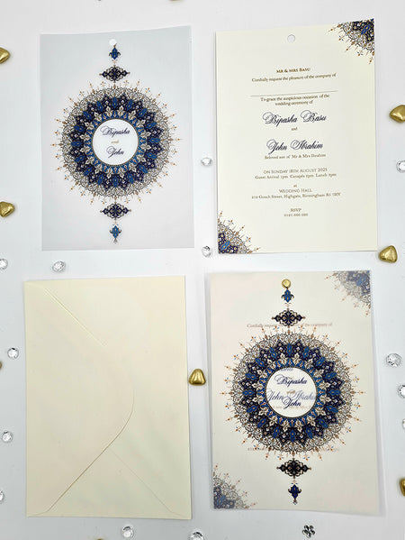 Blue Mandala Design A5 Layered Translucent Vellum Invitation ABC 1163
