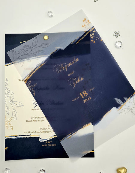 Blue Abstract Design Translucent Vellum Overlay Invitation ABC 1164