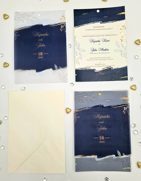 Blue Abstract Design Translucent Vellum Overlay Invitation ABC 1164