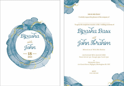 Load image into Gallery viewer, Fluid Marble blue and gold Translucent Floral Vellum Invitation ABC 1165
