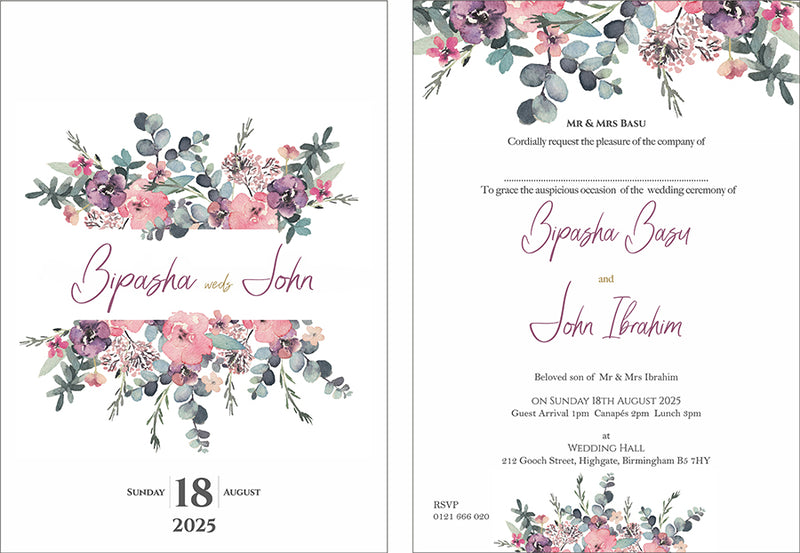 Watercolour Translucent Floral Vellum Overlay Invitation ABC 1166