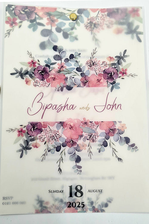 Load image into Gallery viewer, Watercolour Translucent Floral Vellum Overlay Invitation ABC 1166
