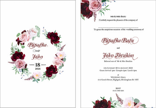 Load image into Gallery viewer, Burgundy and pink Translucent Floral Vellum Invitation ABC 1167
