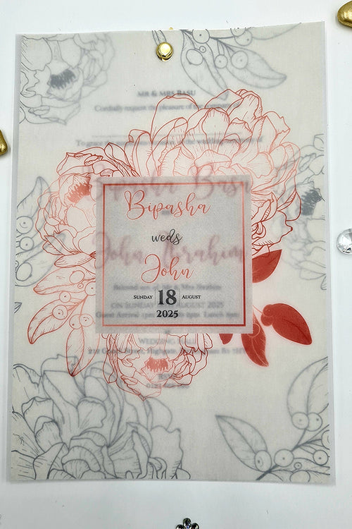 Load image into Gallery viewer, Red Floral Illustration Translucent Vellum Invite ABC 1168
