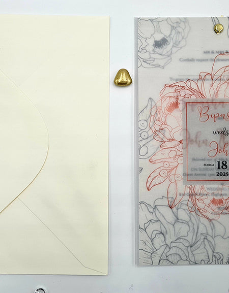 Red Floral Illustration Translucent Vellum Invite ABC 1168