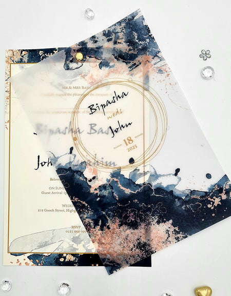 Fluid Marble Translucent Floral Vellum A5 Invitation ABC 1169