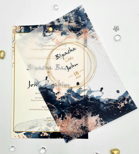 Fluid Marble Translucent Floral Vellum A5 Invitation ABC 1169
