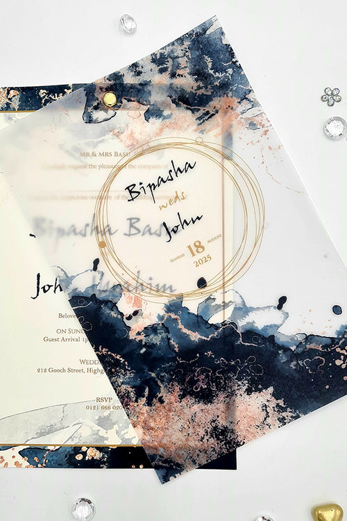 Load image into Gallery viewer, Fluid Marble Translucent Floral Vellum A5 Invitation ABC 1169
