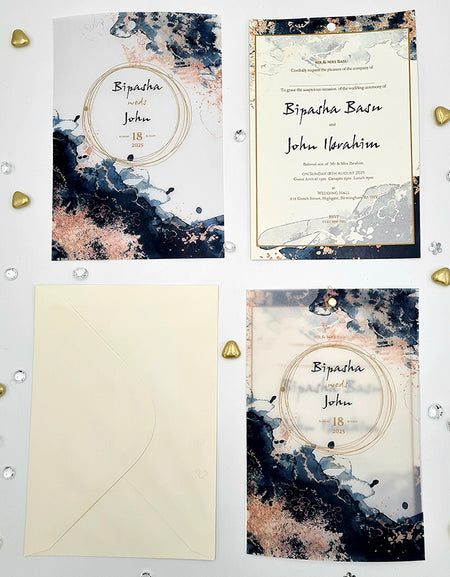 Fluid Marble Translucent Floral Vellum A5 Invitation ABC 1169