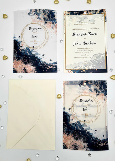 Fluid Marble Translucent Floral Vellum A5 Invitation ABC 1169