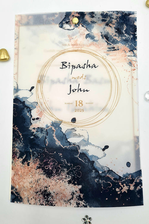 Load image into Gallery viewer, Fluid Marble Translucent Floral Vellum A5 Invitation ABC 1169
