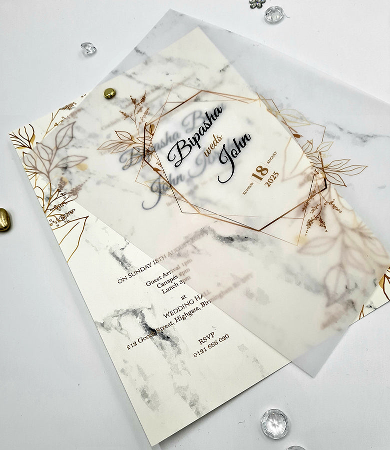 Layered Marble Effect Translucent Floral Vellum Invitation ABC 1170