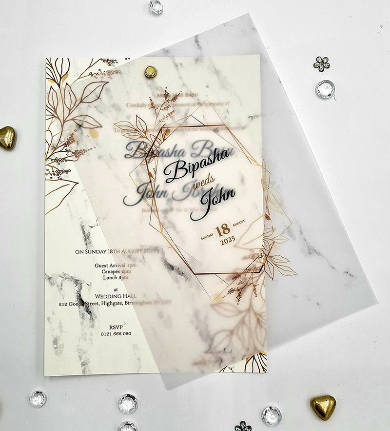 Layered Marble Effect Translucent Floral Vellum Invitation ABC 1170