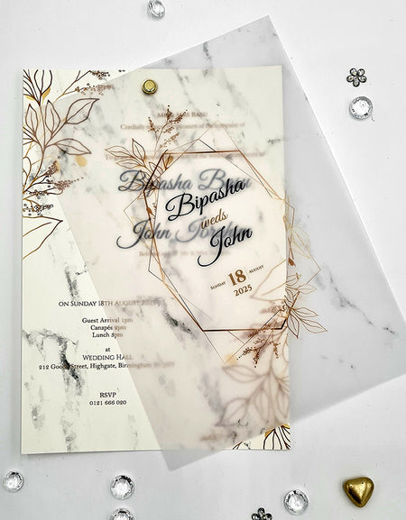 Layered Marble Effect Translucent Floral Vellum Invitation ABC 1170