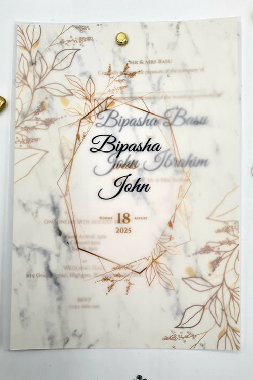 Load image into Gallery viewer, Layered Marble Effect Translucent Floral Vellum Invitation ABC 1170
