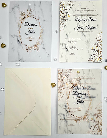 Layered Marble Effect Translucent Floral Vellum Invitation ABC 1170