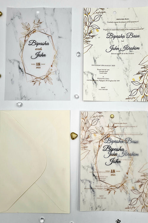 Load image into Gallery viewer, Layered Marble Effect Translucent Floral Vellum Invitation ABC 1170
