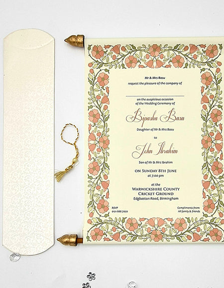 Scroll Gold Floral Wedding Invitation - ABC 1475