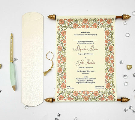Scroll Gold Floral Wedding Invitation - ABC 1475