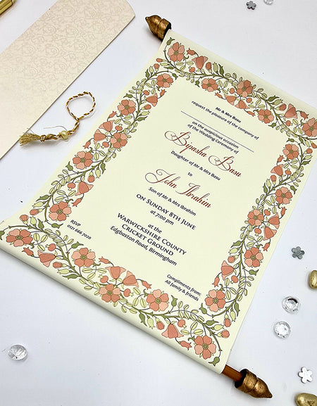 Scroll Gold Floral Wedding Invitation - ABC 1475