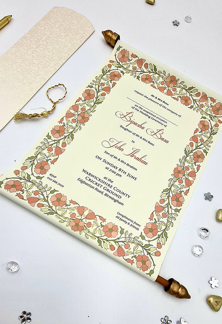 Scroll Gold Floral Wedding Invitation - ABC 1475