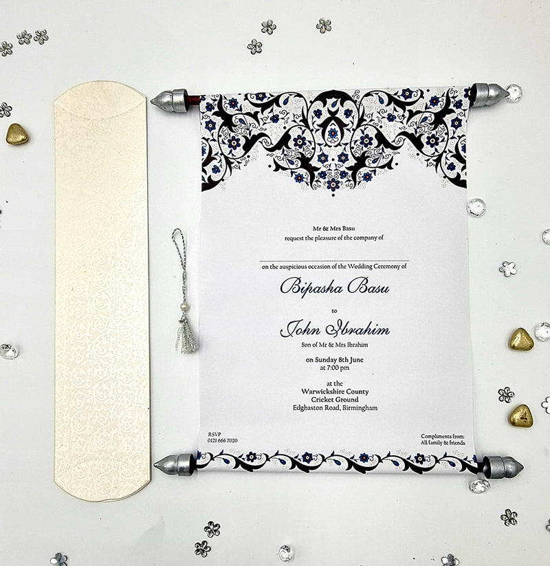 Scroll Silver Wedding Invitation - ABC 1476