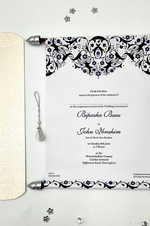 Load image into Gallery viewer, Scroll Silver Wedding Invitation - ABC 1476
