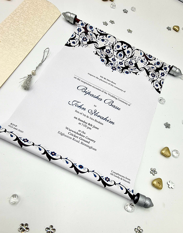 Scroll Silver Wedding Invitation - ABC 1476