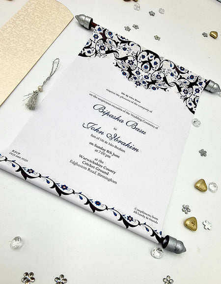 Scroll Silver Wedding Invitation - ABC 1476