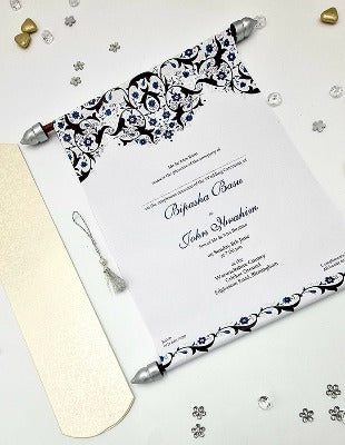 Load image into Gallery viewer, Scroll Silver Wedding Invitation - ABC 1476
