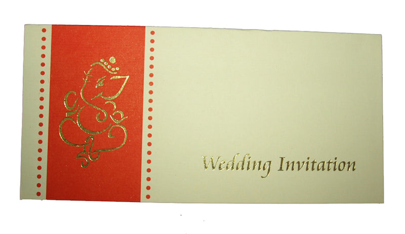 Close-up detail of ABC 127 H Invitation, highlighting the gold letterpressed image of Lord Ganesh, symbolizing blessings and prosperity