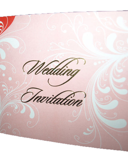 ABC 347 – Red & Pink Flourish Design 5x7" Landscape Wedding Invitation with Gold Foil Letterpress