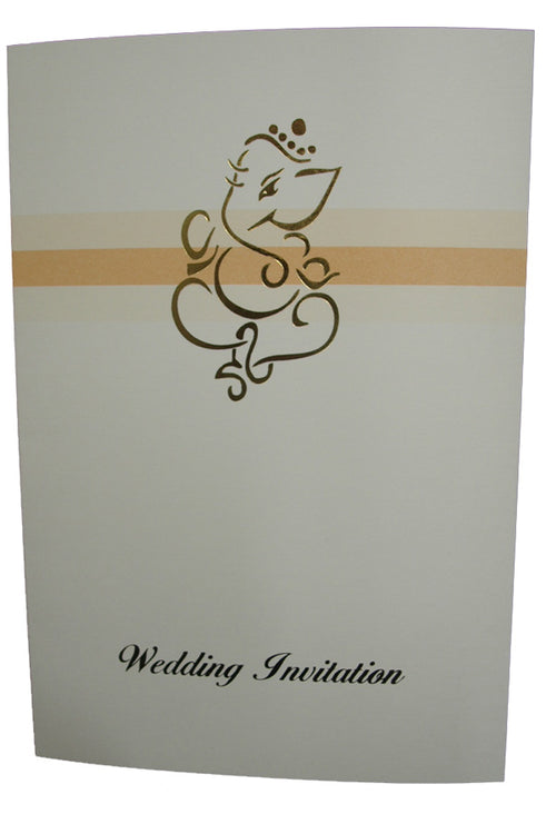 Load image into Gallery viewer, An off-white Gold Ganesh Hindu Wedding Invitation Design ABC 353
