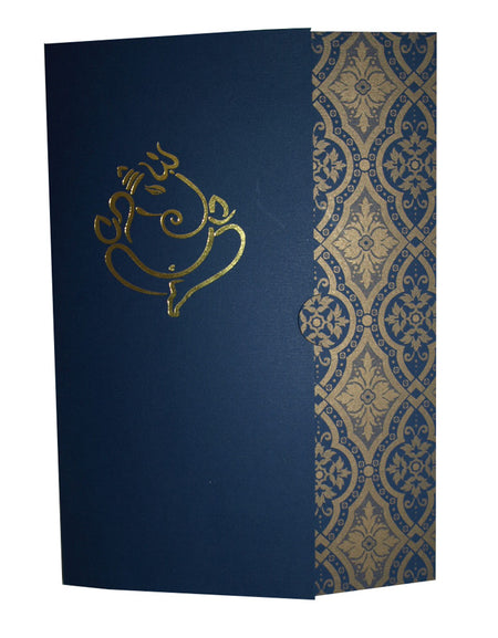 Hindu Wedding Invitation Card Blue Cardstock Gold foil Ganesh ABC 366