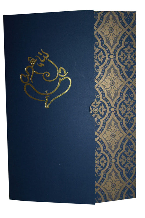 Load image into Gallery viewer, Hindu Wedding Invitation Card Blue Cardstock Gold foil Ganesh ABC 366
