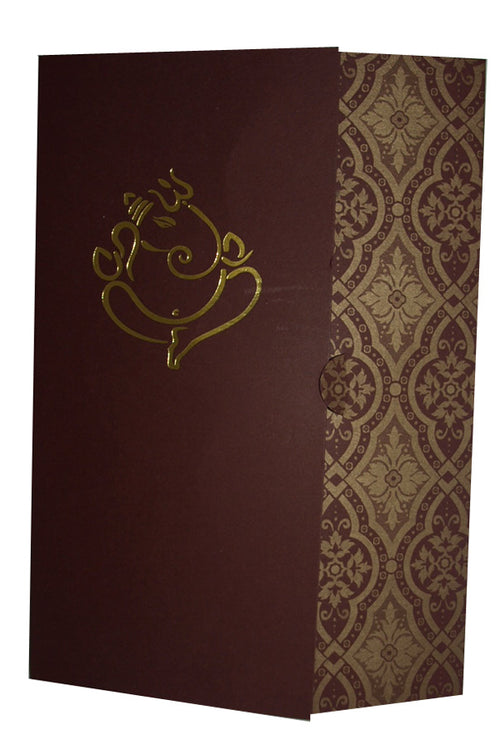Load image into Gallery viewer, Burgundy Gold Ganesh Hindu Marriage Invitation Card ABC 367

