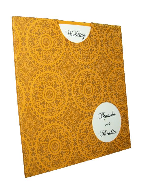 Orange and Gold Arabesque design pocket invite - ABC 410