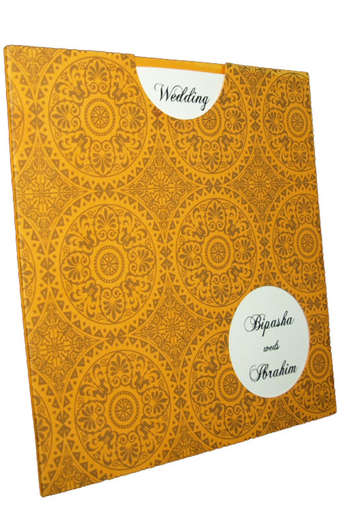 Load image into Gallery viewer, Orange and Gold Arabesque design pocket invite - ABC 410
