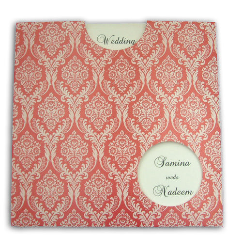 Load image into Gallery viewer, ABC 419 Amaranth red damask design pocket invitations
