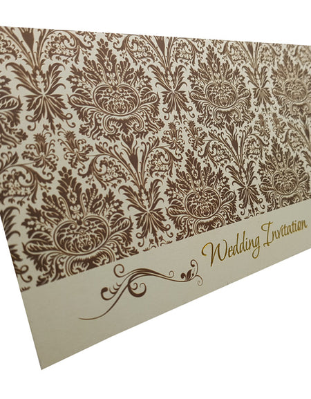 Traditional Damask Brown and Cream Wedding Invitation ABC 442