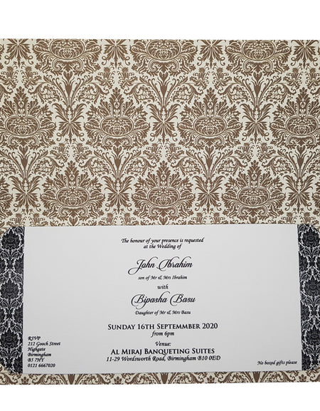 Traditional Damask Brown and Cream Wedding Invitation ABC 442
